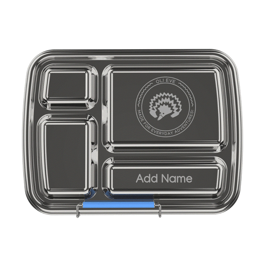 Oli Eve Big Blue stainless steel lunchbox with four compartments and personalized engraving options