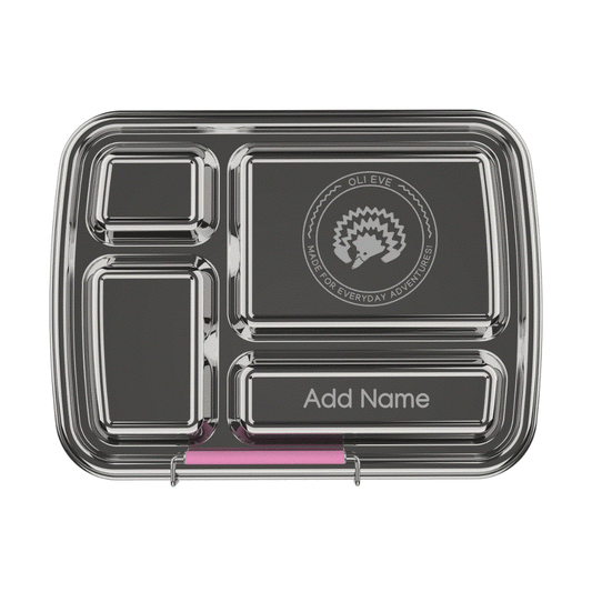 Oli Eve Stainless Steel Bento 4 kids lunchbox in Pink Galah with four compartments and laser engraving option