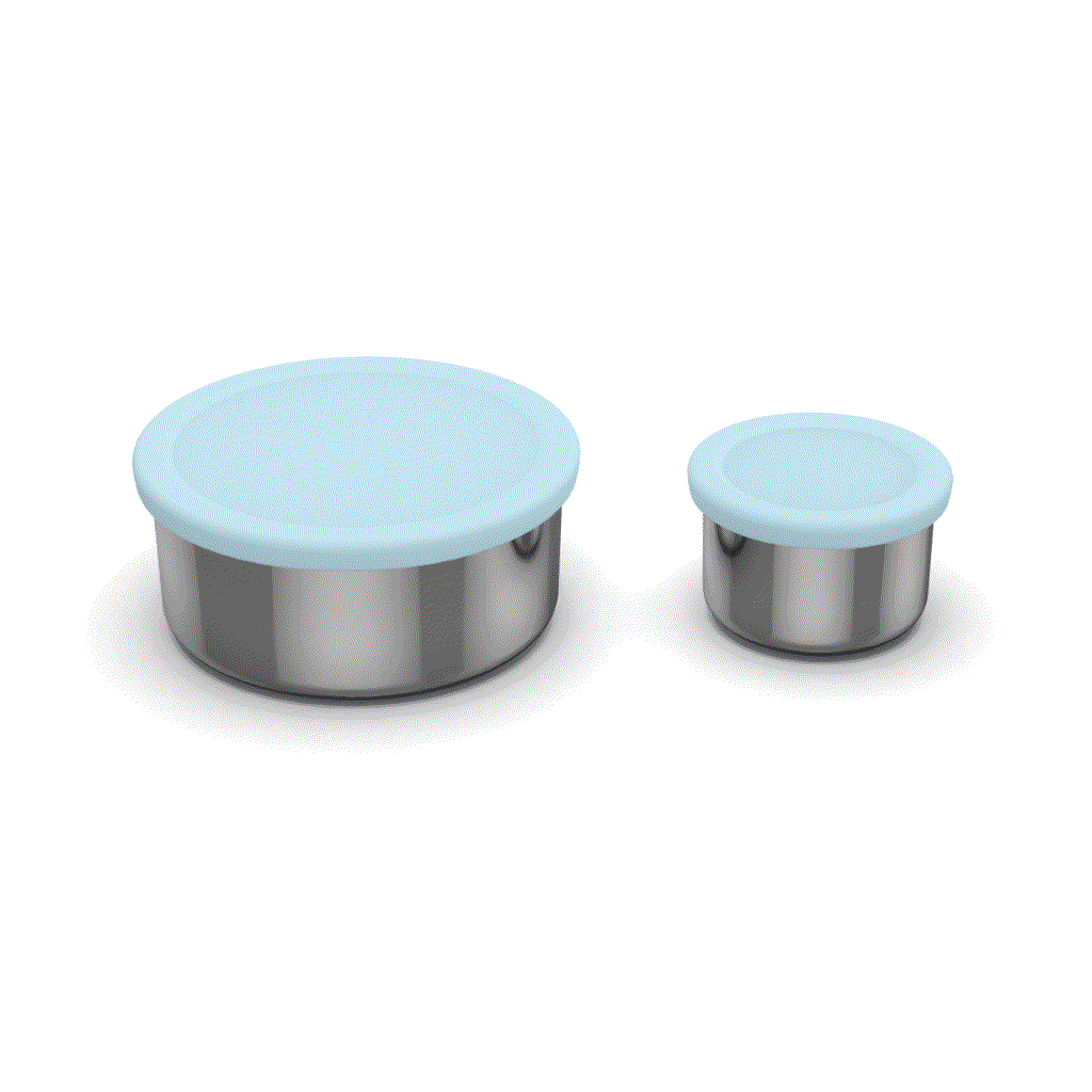 Oli Eve Stainless Steel Snack Pots in Sea Spray color, eco-friendly reusable lunchbox containers for snacks and dips