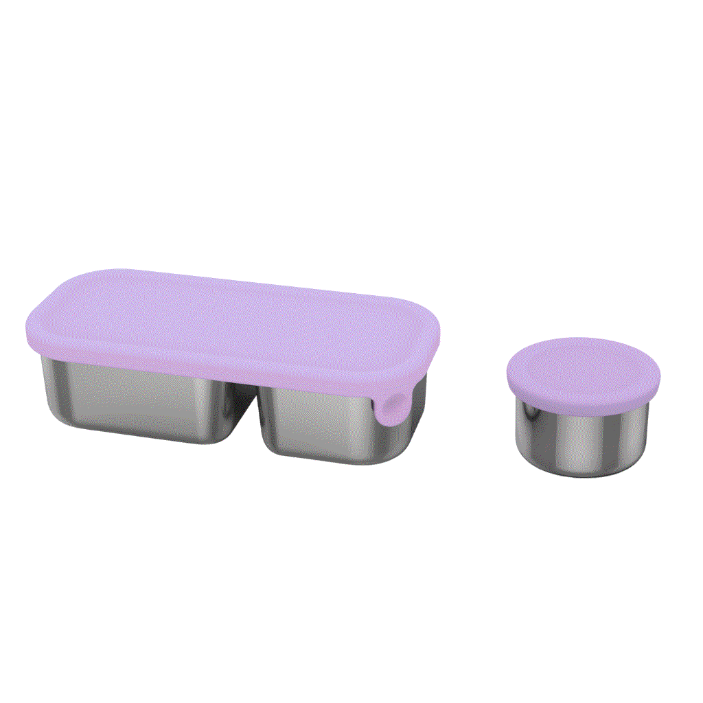Oli Eve Stainless Steel Snack Container in Jacaranda Mist with silicone lid for snacks