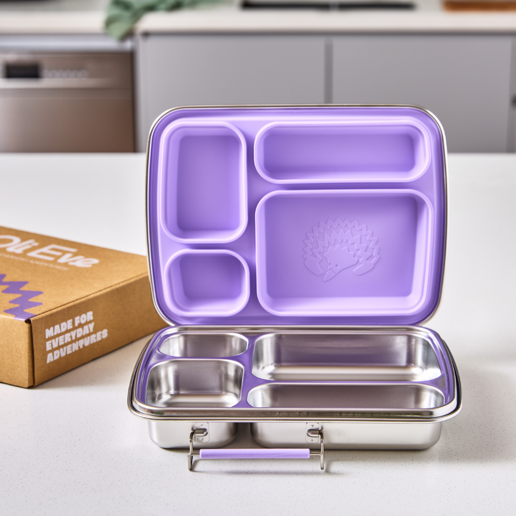 Oli Eve Bento 4 Stainless Steel Lunchbox with four compartments and removable silicone seal for kids