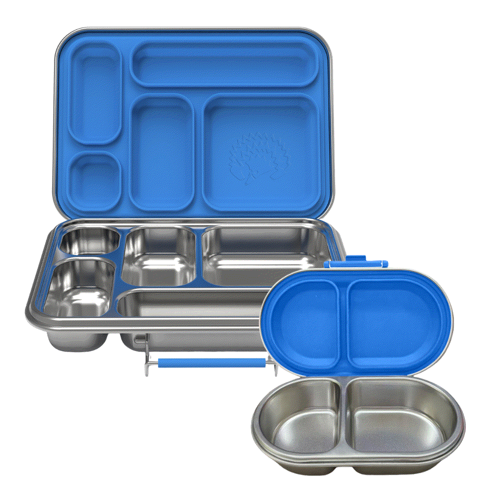 Oli Eve Bento 5 stainless steel lunchbox and Bento Go snack box bundle in Big Blue with five compartments and personalized engraving