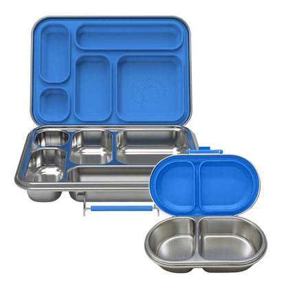 Oli Eve Bento 5 stainless steel lunchbox and Bento Go snack box bundle in Big Blue with five compartments and personalized engraving