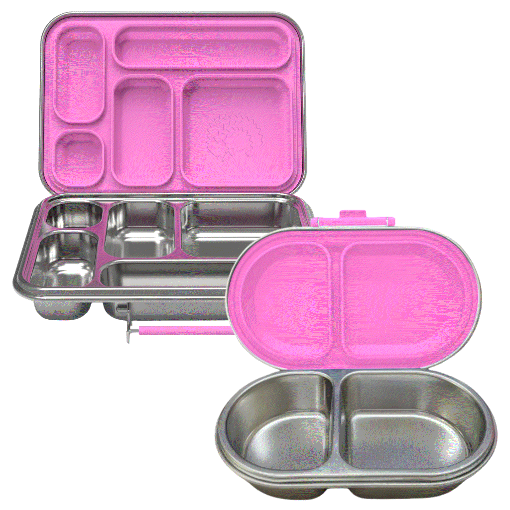 Personalised pink stainless steel kids lunch box and snack container bundle by Oli Eve