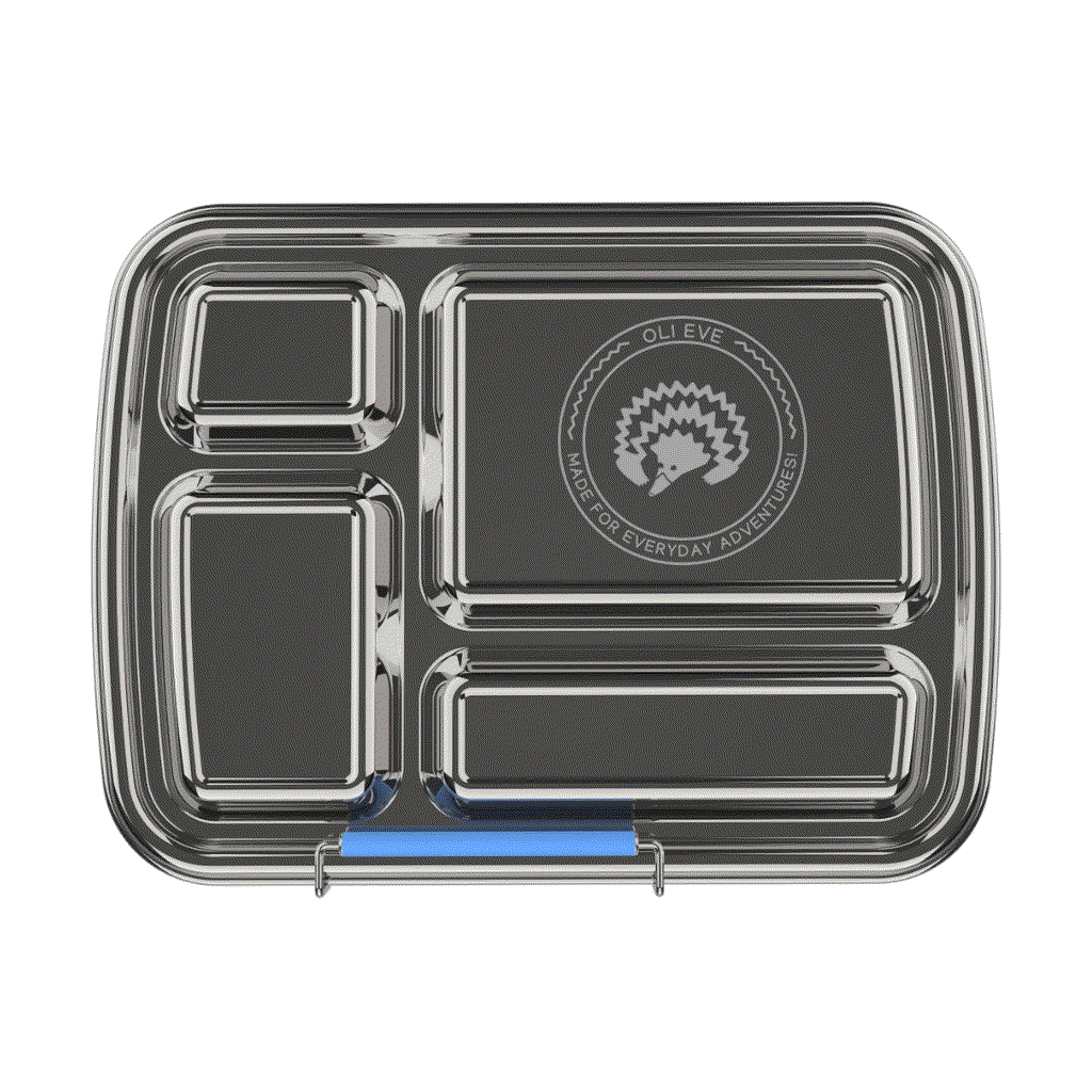 Oli Eve Bento 4 stainless steel kids lunchbox in Big Blue with 4 compartments open