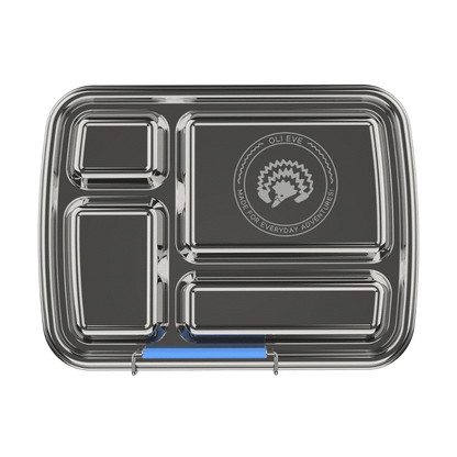 Oli Eve Bento 4 stainless steel kids lunchbox in Big Blue with 4 compartments open
