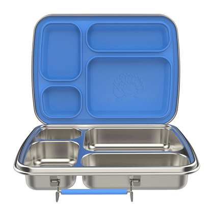 Oli Eve Bento 4 stainless steel kids lunchbox in Big Blue with 4 compartments open