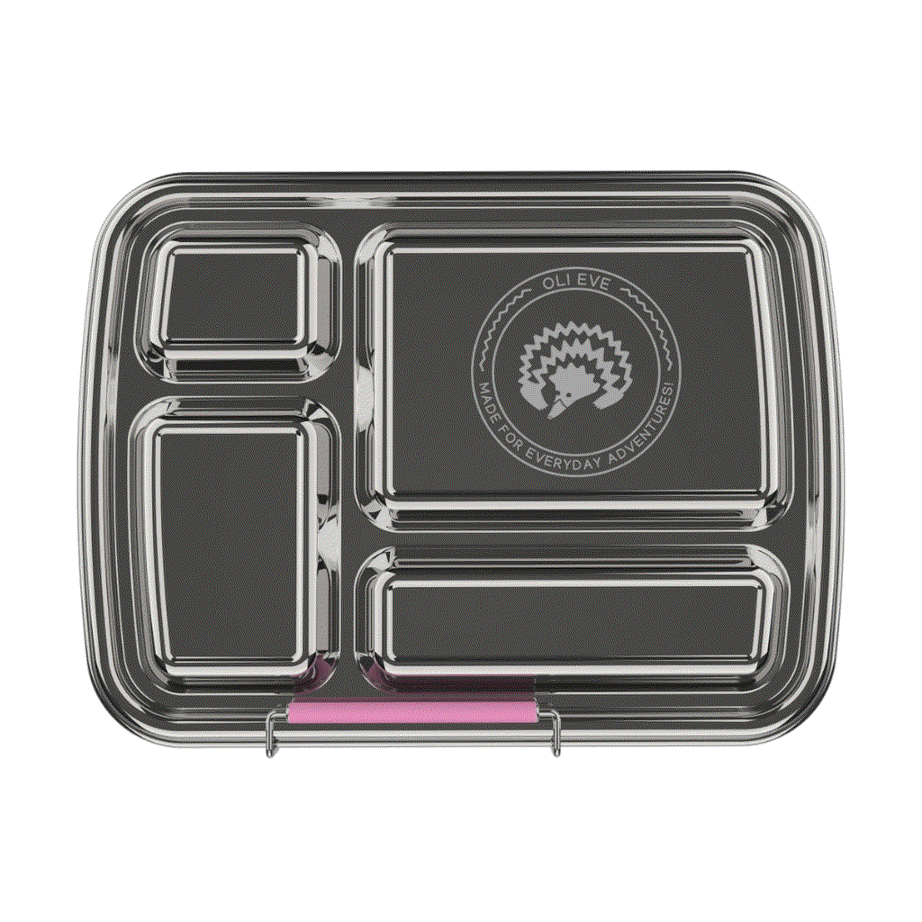 Oli Eve Stainless Steel Bento 4 kids lunchbox in Pink Galah with four compartments and laser engraving option