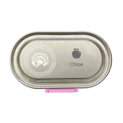 Oli Eve Stainless Steel Snackbox Pink Galah with two compartments and laser engraving option