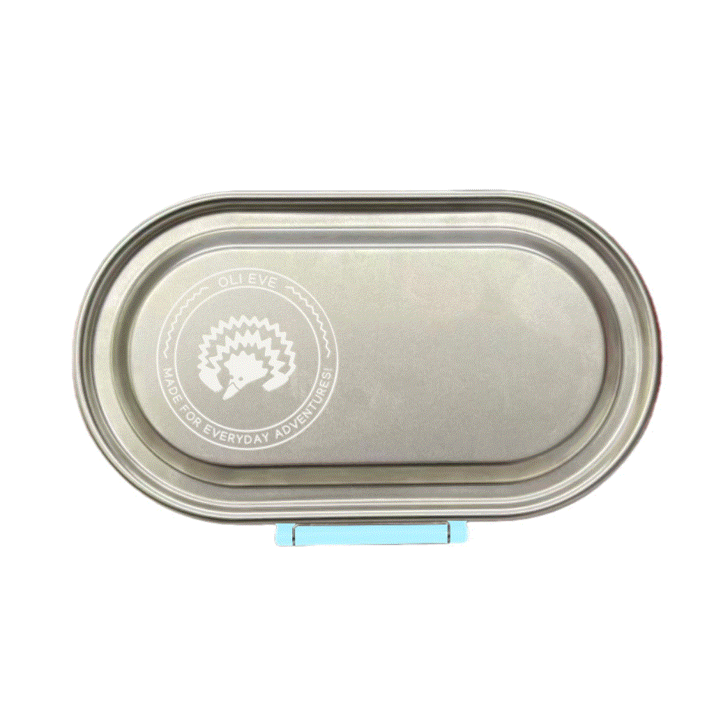 Oli Eve Bento Go Stainless Steel Snack Box in Sea Spray with compartments and removable silicone insert