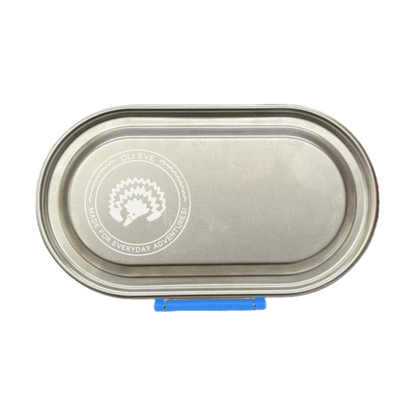 Oli Eve Bento Go stainless steel kids snack box in Big Blue open showing compartments