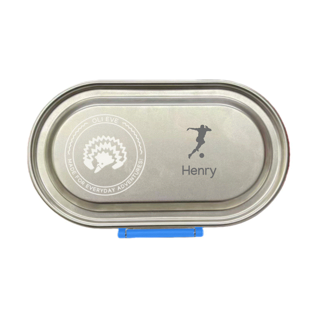 Oli Eve Bento Go stainless steel snack box in big blue with compartments and silicone insert
