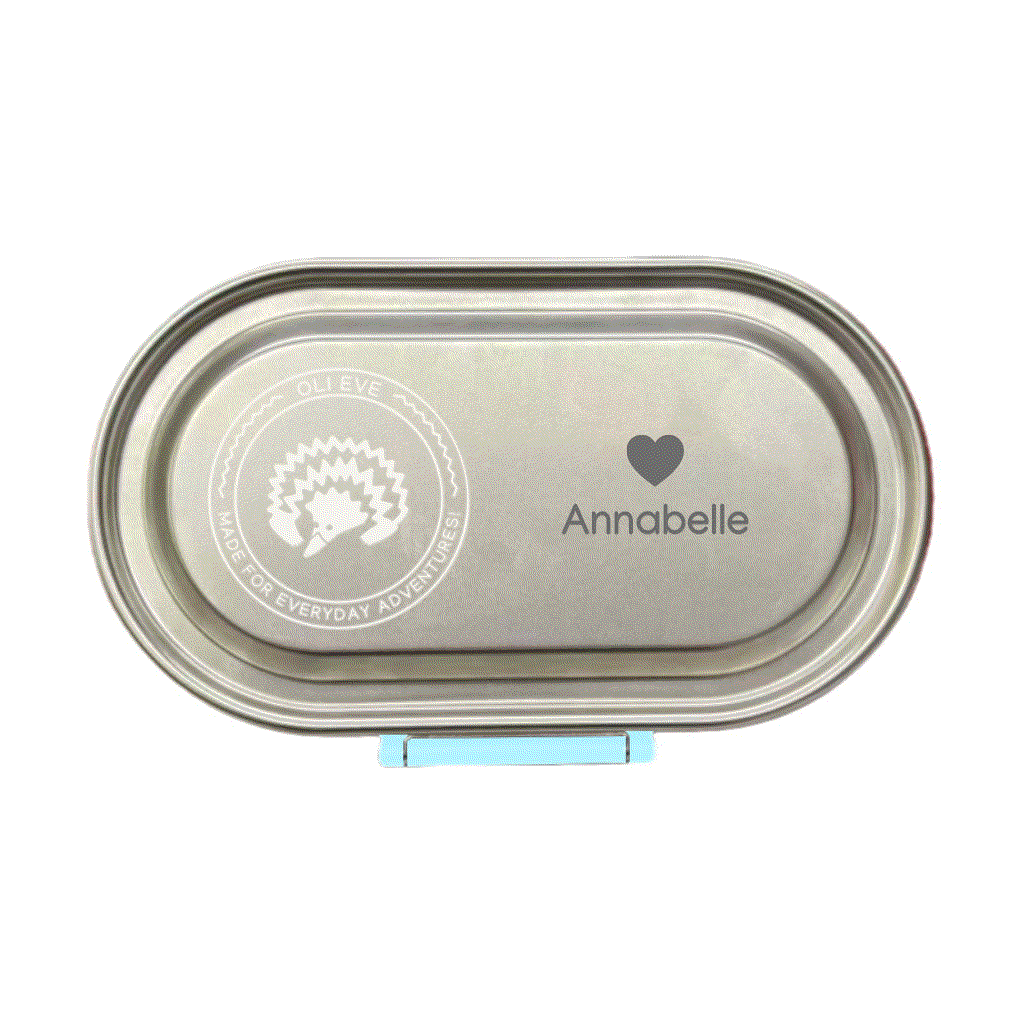 Oli Eve Bento Go Stainless Steel Snack Box in Sea Spray with compartments and silicone insert