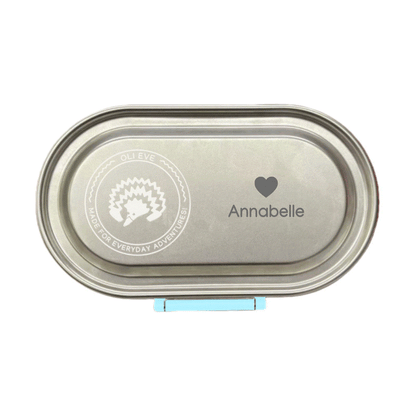 Oli Eve Bento Go Stainless Steel Snack Box in Sea Spray with compartments and silicone insert
