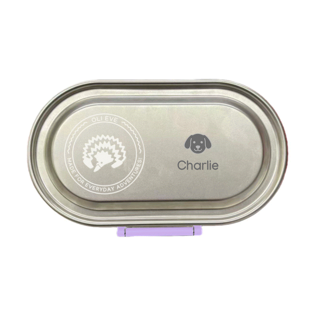 Oli Eve Bento Go stainless steel snack box in Jacaranda Mist with compartments and removable silicone insert