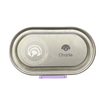 Oli Eve Bento Go stainless steel snack box in Jacaranda Mist with compartments and removable silicone insert
