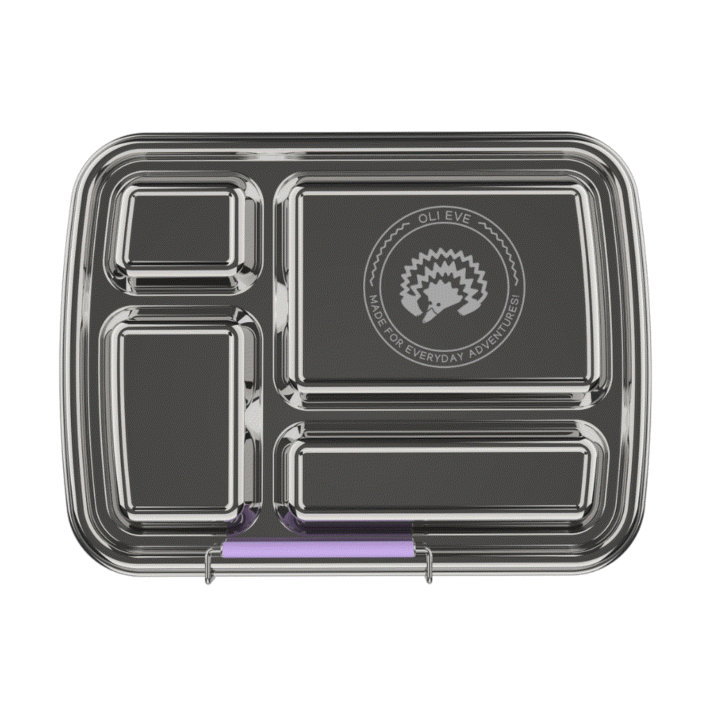 Oli Eve Bento 4 stainless steel kids lunchbox in Jacaranda Mist purple with 4 compartments