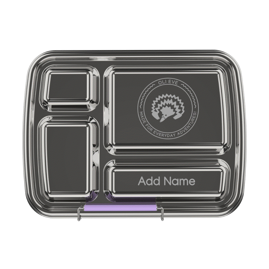 Oli Eve Bento 4 stainless steel kids lunchbox in Jacaranda Mist purple with 4 compartments