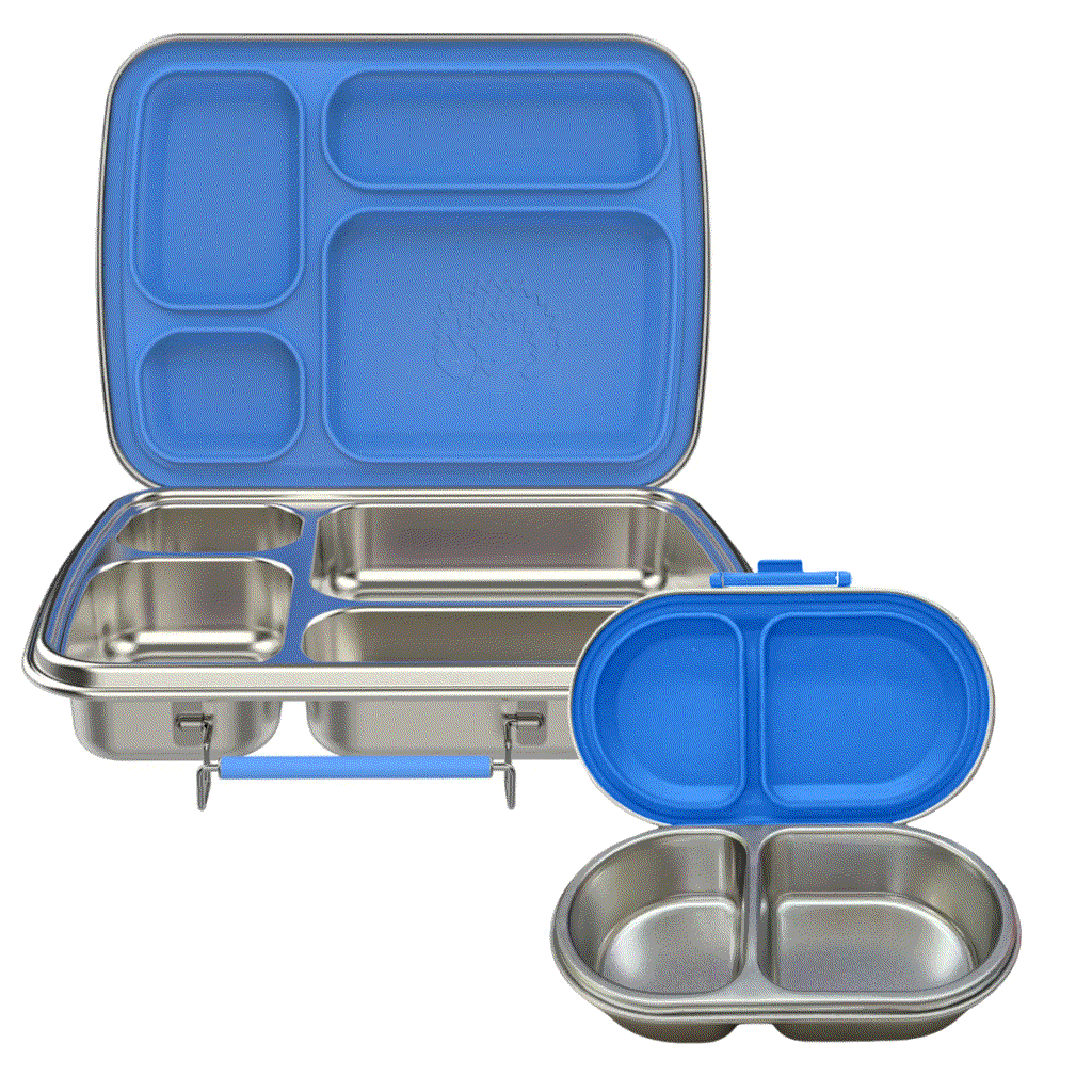 Oli Eve Bento 4 and Bento Go stainless steel kids lunchbox bundle in Big Blue