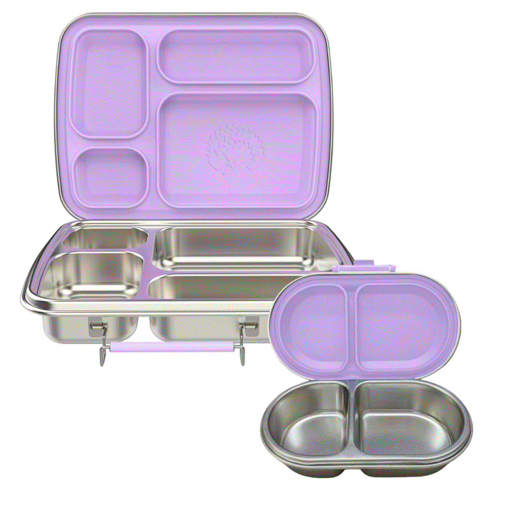 Oli Eve Bento 4 and Bento Go stainless steel lunchbox and snack box bundle in Jacaranda Mist color