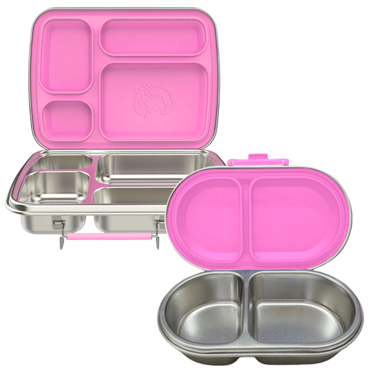 Oli Eve Bento 4 stainless steel lunchbox and Bento Go snack box bundle in Pink Galah color for kids school lunch.
