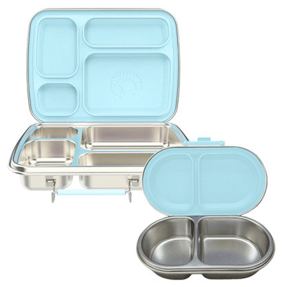 Oli Eve Bento 4 stainless steel lunchbox and Bento Go snack box bundle in sea spray color