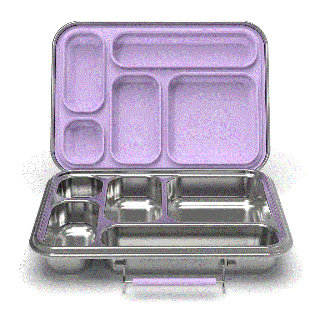 Oli Eve Stainless Steel Bento 5 lunchbox in Jacaranda Mist with five compartments and laser engraving