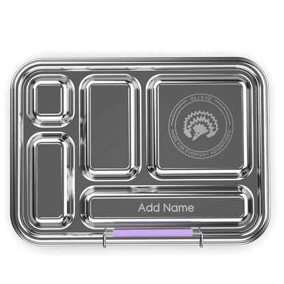 Personalised kids stainless steel lunchbox set with five-compartment Bento 5 and two-compartment Bento Go in Jacaranda Mist color