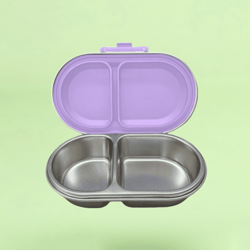 Jacaranda Mist Bento Go stainless steel snack box with two compartments for snacks