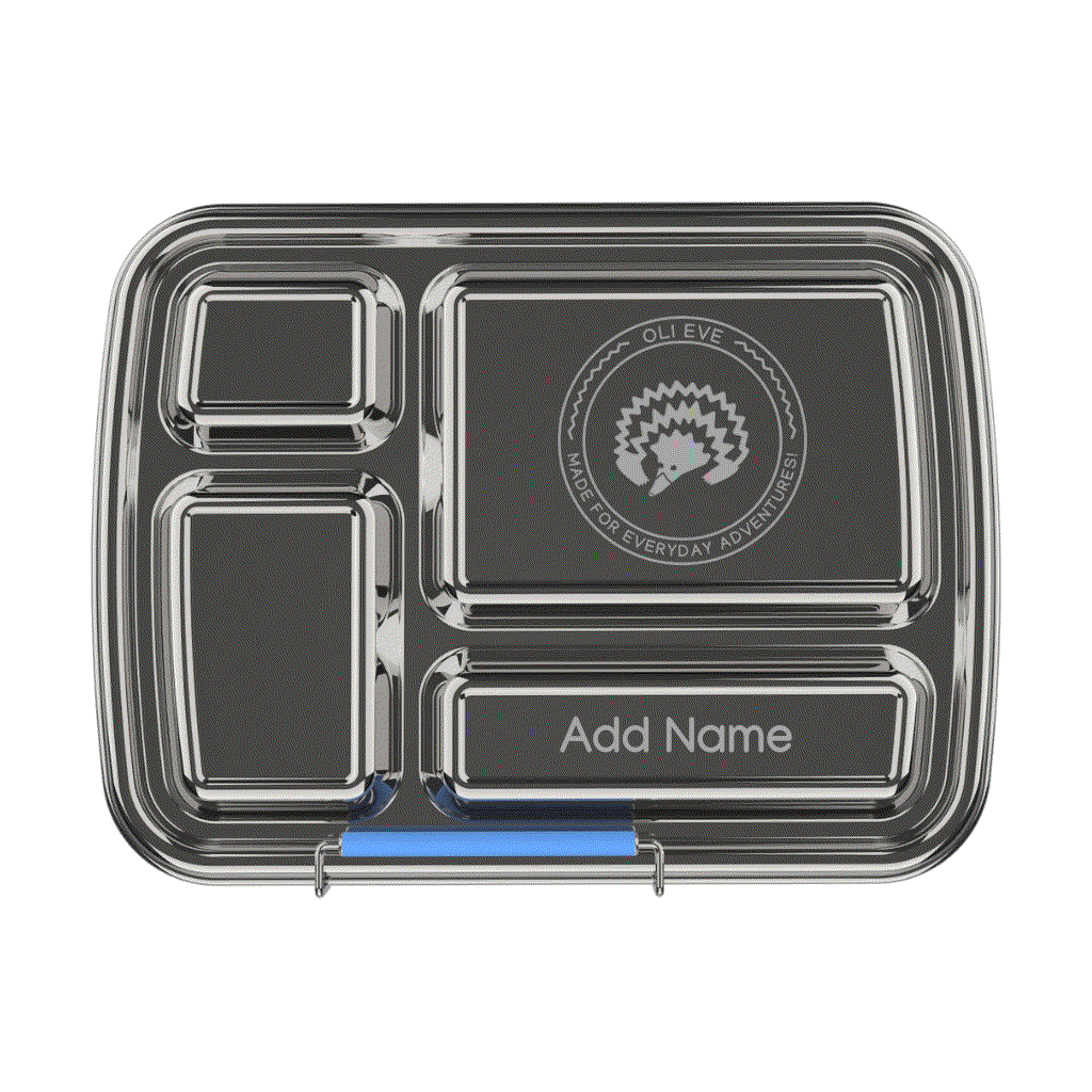 Oli Eve Bento 4 stainless steel kids lunchbox in Big Blue with 4 compartments open