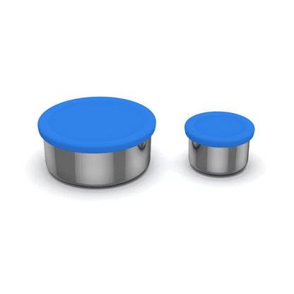 Oli Eve Stainless Steel Snack Pots in blue for eco-friendly snack storage and lunchbox packing