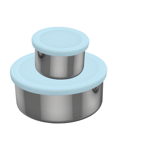Oli Eve Stainless Steel Snack Pots in Sea Spray color, eco-friendly reusable lunch containers for snacks and dips