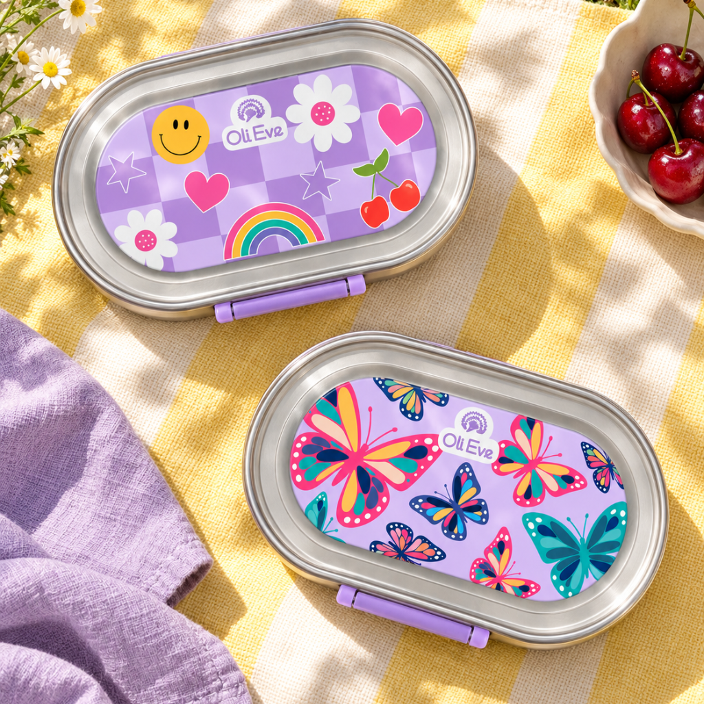 Stainless Steel Bento Go Snack Box - Jacaranda Mist - Flutterbies