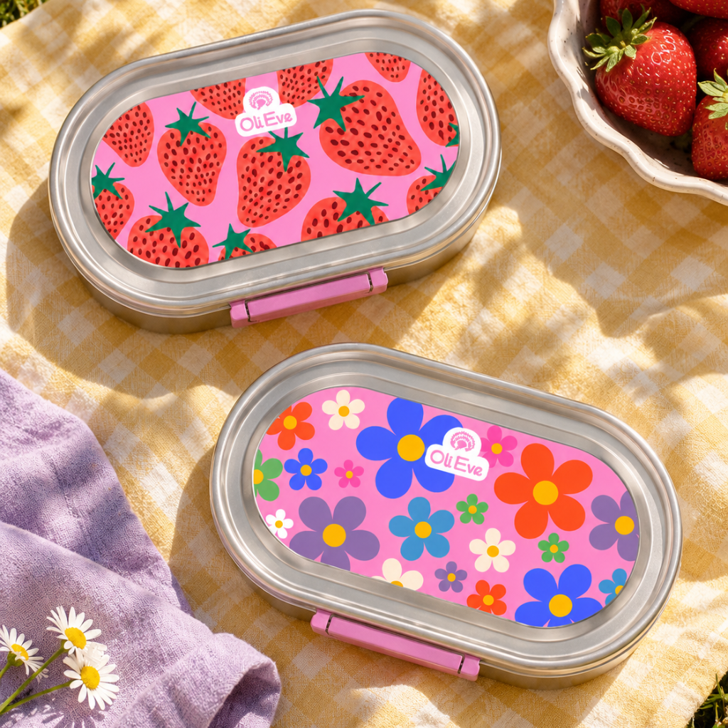 Stainless Steel Bento Go Snack Box - Lilly Pilly Pink - Flower Power