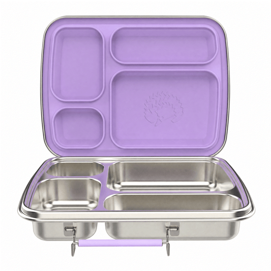 Oli Eve Stainless Steel Lunchbox in Jacaranda Mist with multiple compartments and eco-friendly design