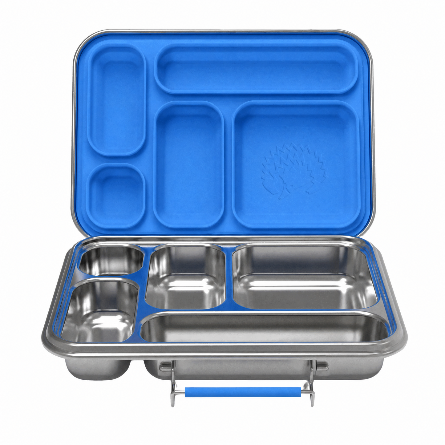 Oli Eve Stainless Steel Bento 5 Lunchbox in big blue with five compartments for kids' lunches