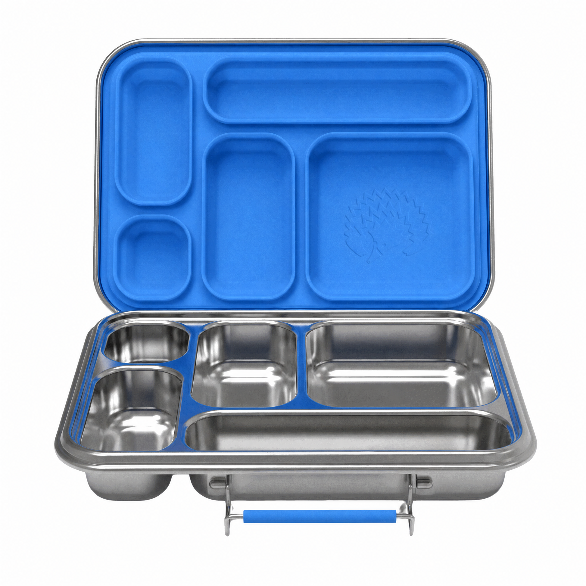 Oli Eve Stainless Steel Bento 5 Lunchbox in big blue with five compartments for kids' lunches