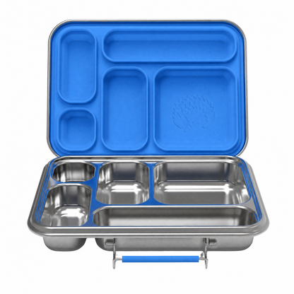 Oli Eve Stainless Steel Bento 5 Lunchbox in big blue with five compartments for kids' lunches