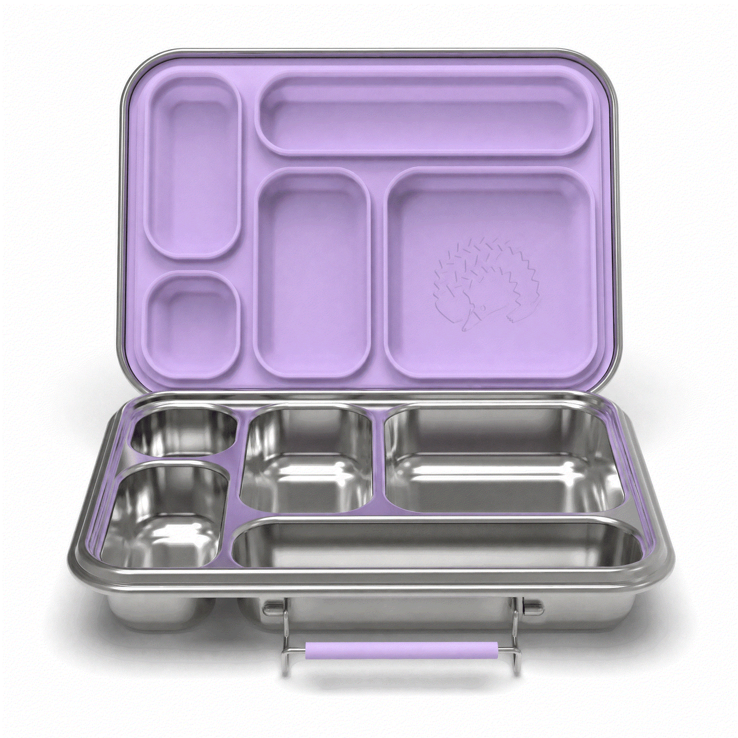 Kids personalised stainless steel lunchbox with five compartments in Jacaranda Mist color