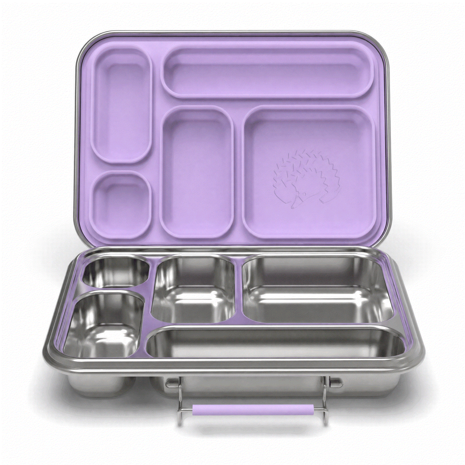 Kids personalised stainless steel lunchbox with five compartments in Jacaranda Mist color