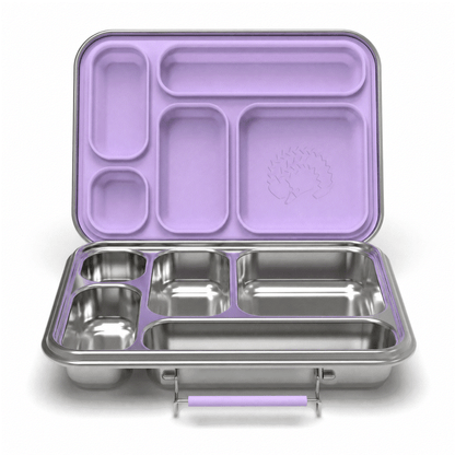 Kids personalised stainless steel lunchbox with five compartments in Jacaranda Mist color