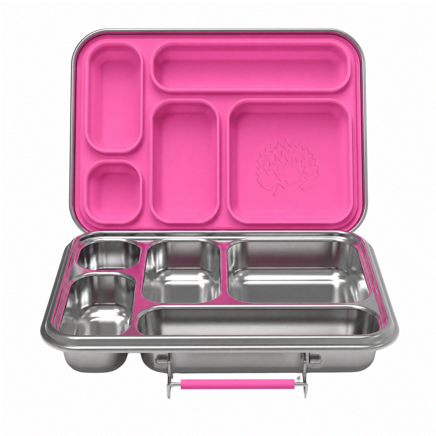 Personalised Stainless Steel Bento 5 Kids Lunchbox in Pink Galah with five compartments and removable silicone inserts