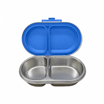 Oli Eve Bento Go stainless steel snack box in big blue with compartments and removable silicone insert