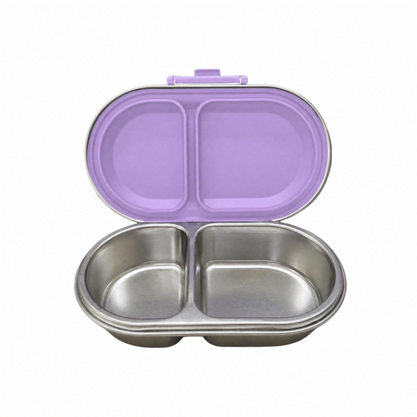 Oli Eve Bento Go stainless steel snack box in Jacaranda Mist with compartments and removable silicone insert
