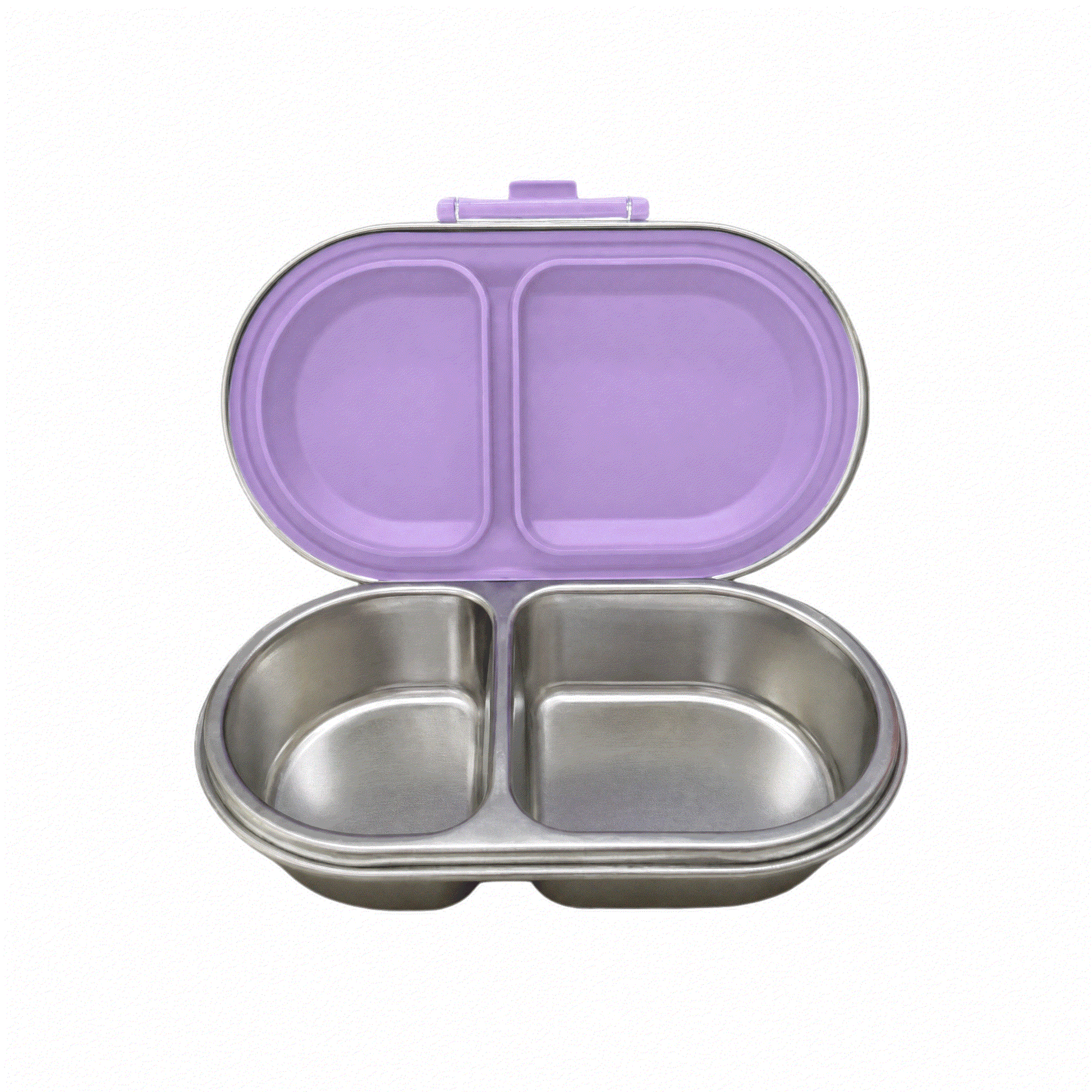 Oli Eve Bento Go stainless steel snack box in Jacaranda Mist with compartments and removable silicone insert