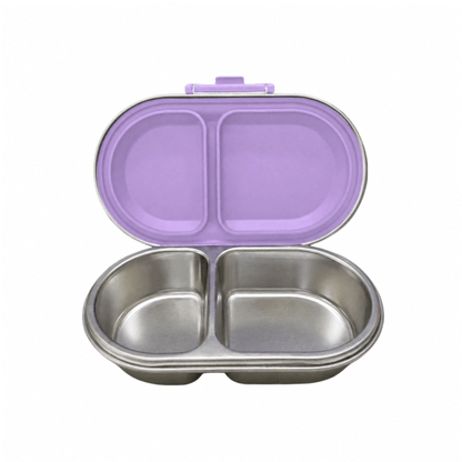 Oli Eve Bento Go stainless steel snack box in Jacaranda Mist with compartments and removable silicone insert