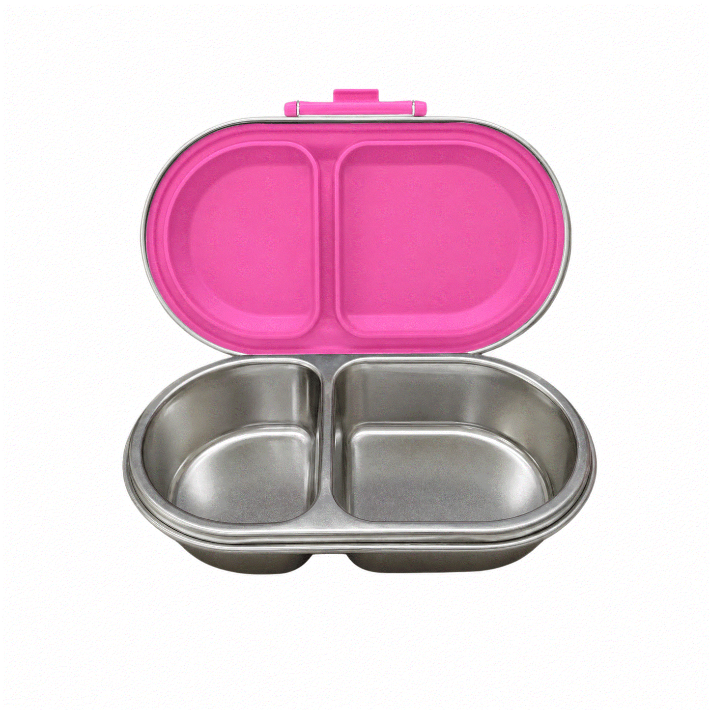 Oli Eve Stainless Steel Snackbox in Pink Galah with two compartments and laser engraving option