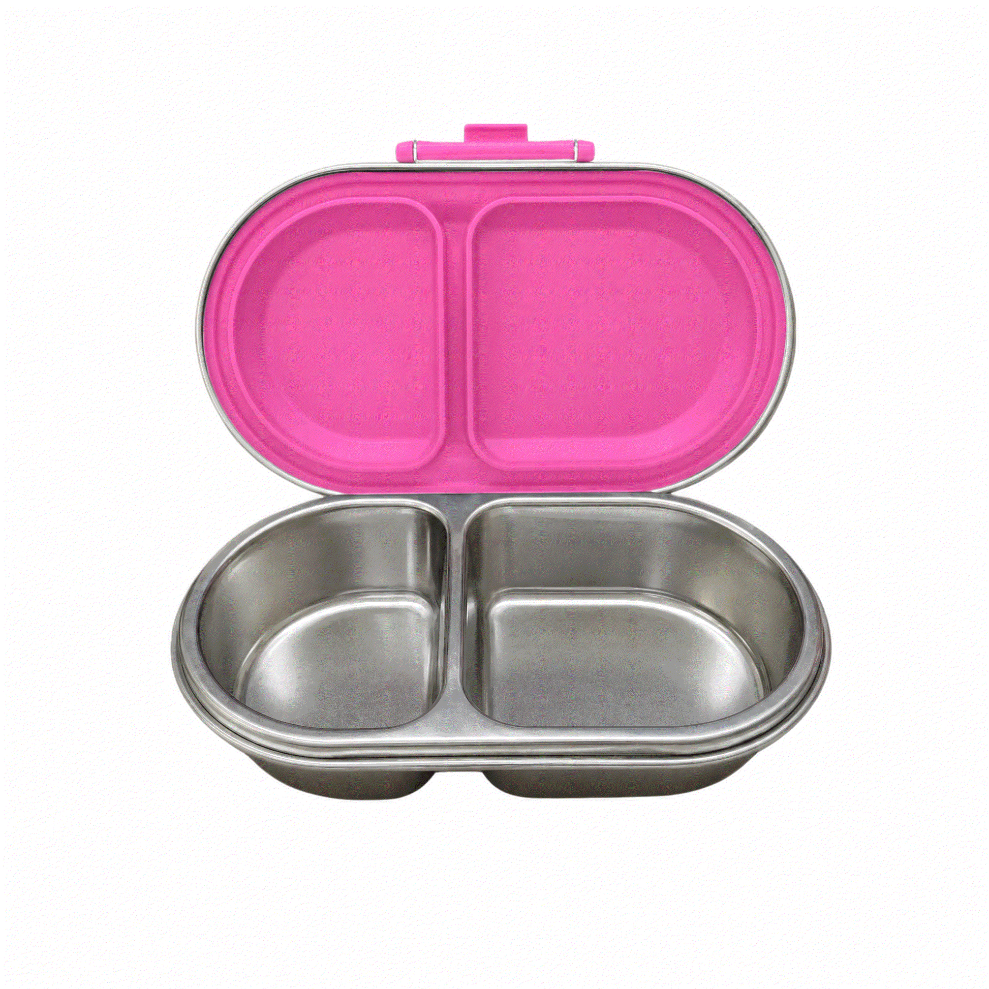 Oli Eve Stainless Steel Snackbox in Pink Galah with two compartments and laser engraving option