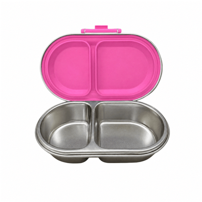 Oli Eve Stainless Steel Snackbox in Pink Galah with two compartments and laser engraving option