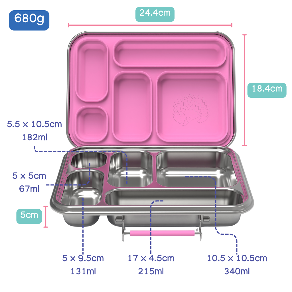 Oli Eve Stainless Steel kids Lunchbox bento 5 dimensions and weight